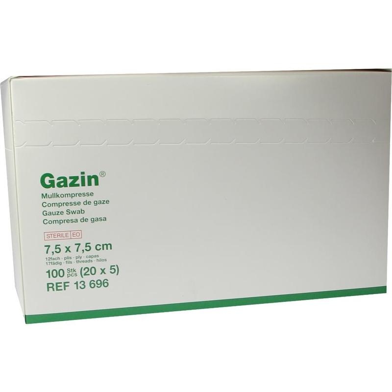 GAZIN Mullkomp.7,5x7,5 cm steril 12fach mittel