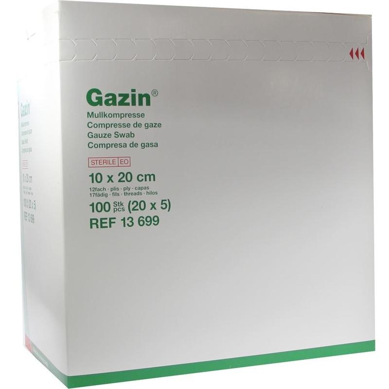 GAZIN Mullkomp.10x20 cm steril 12fach extra groß