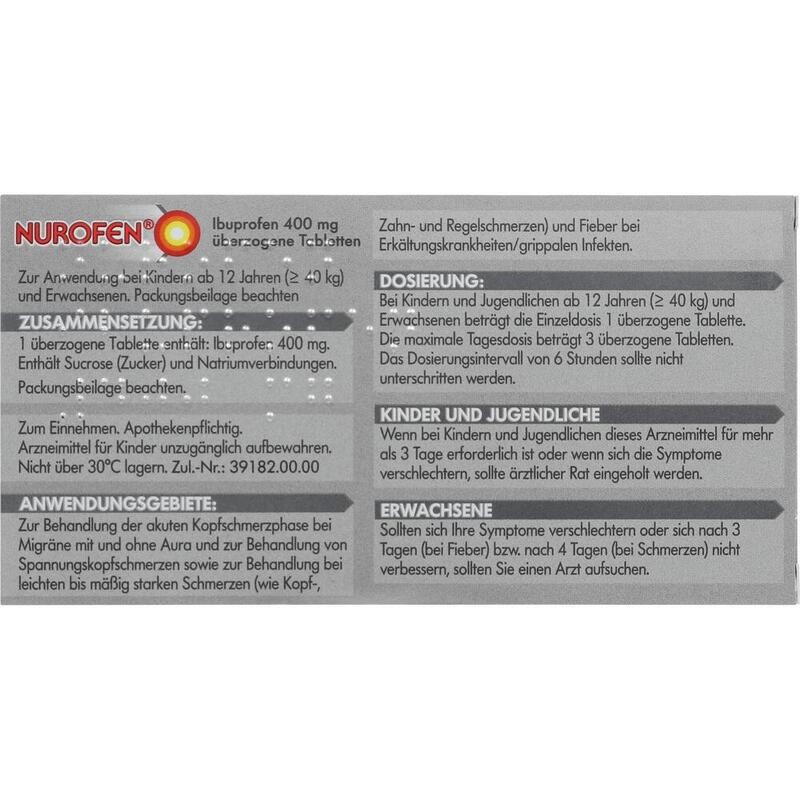 NUROFEN Ibuprofen 400 mg überzogene Tabletten