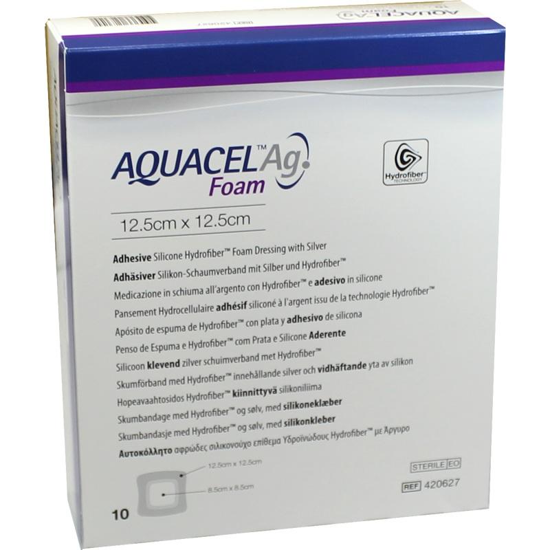 AQUACEL Ag Foam adhäsiv 12,5x12,5 cm Verband
