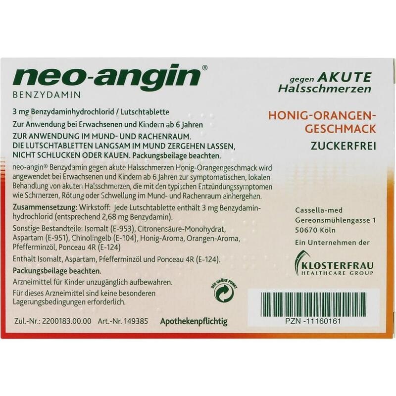 NEO-ANGIN Benzydamin akute Halsschmerz.Honig-Oran.