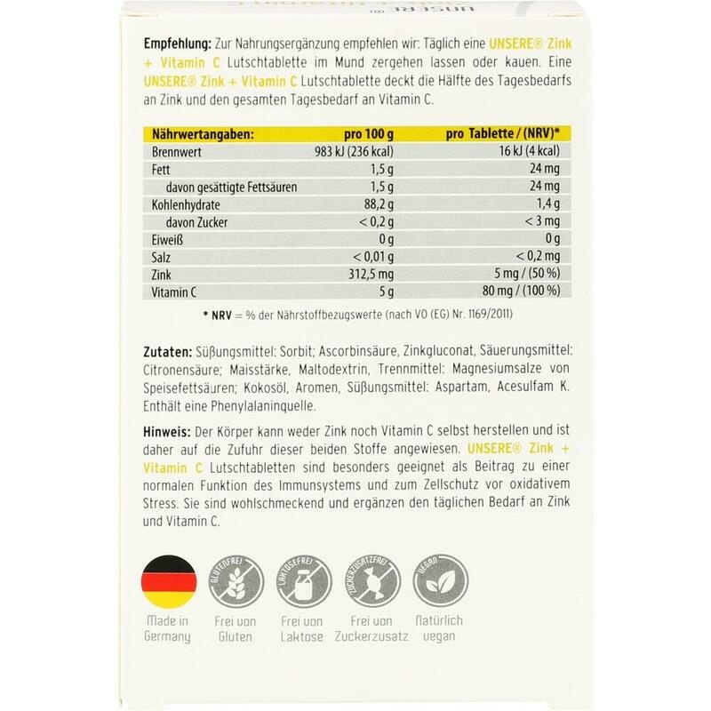 UNSERE Zink 5 freefrom Ananasgeschmack Lutschtabl.