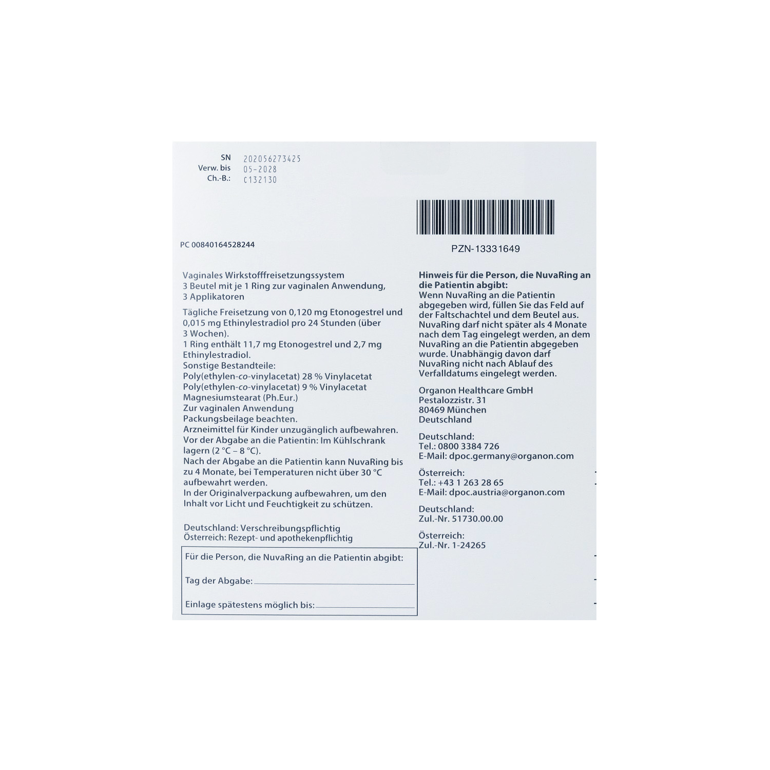 NUVARING vag.Freisetz.Sy.0,120/0,015mg/24h m.Appl.