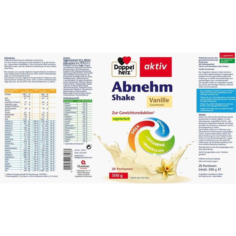 DOPPELHERZ Abnehm Shake Vanille Pulver