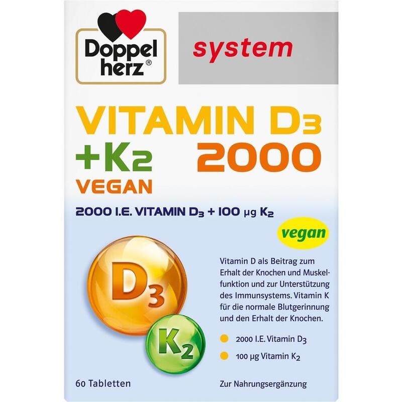 DOPPELHERZ Vitamin D3 2000+K2 system Tabletten