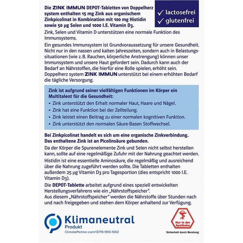 DOPPELHERZ Zink Immun Depot system Tabletten