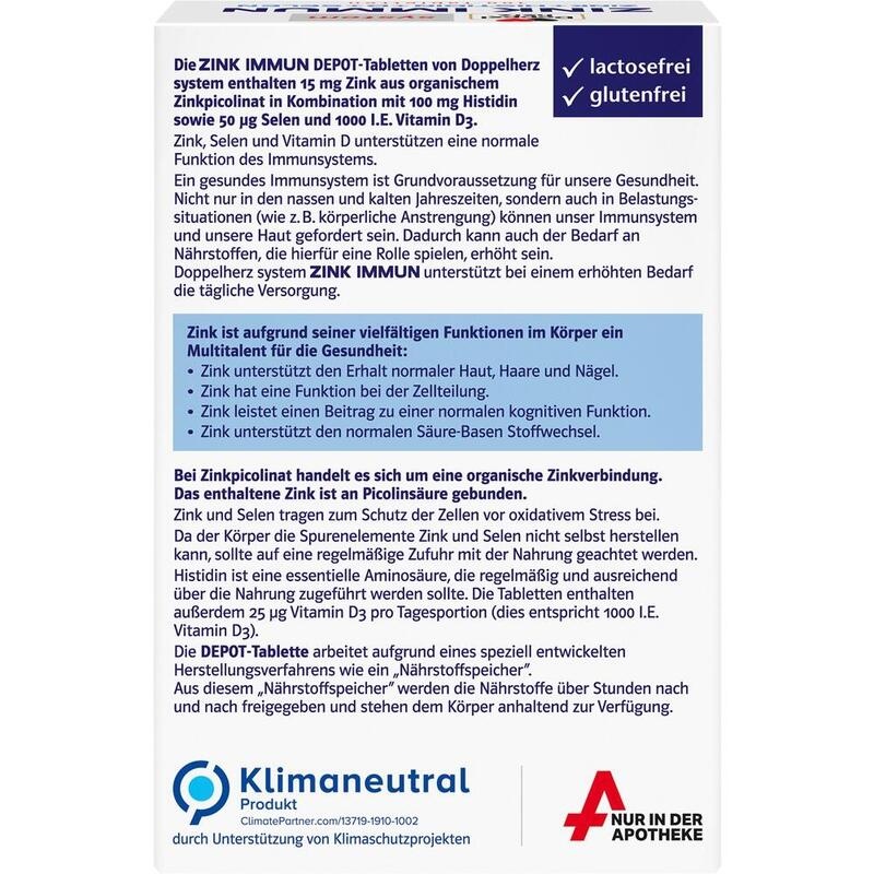 DOPPELHERZ Zink Immun Depot system Tabletten