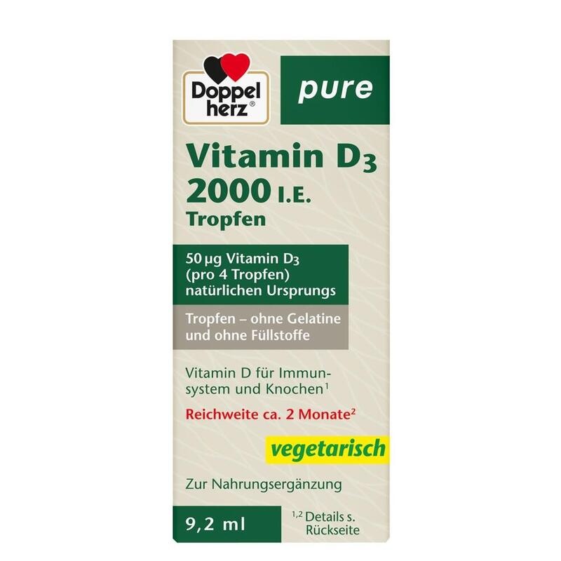 DOPPELHERZ Vitamin D3 2000 I.E. pure Tropfen