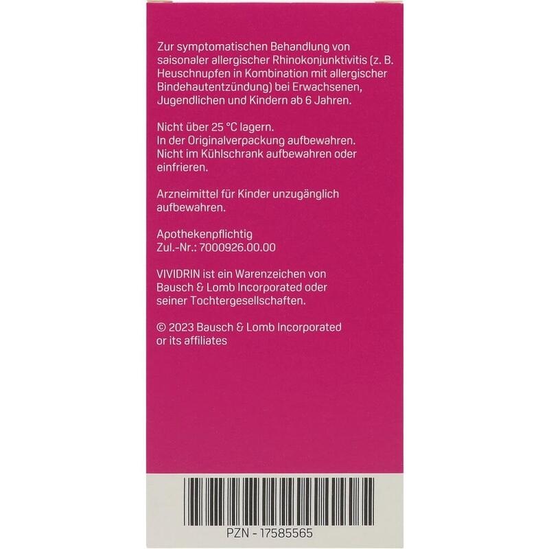 VIVIDRIN Azelastin Kombip. 0,5mg/ml ATR+1mg/ml NAS