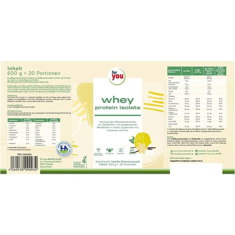 FOR YOU whey protein isolate Vanille-Zitronenquark