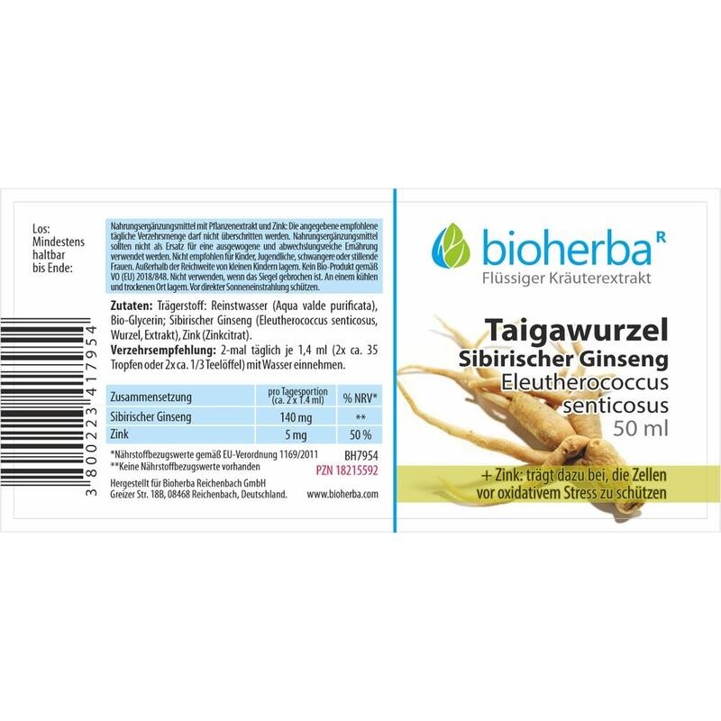 TAIGAWURZEL SIBIRISCHER Ginseng Tinktur